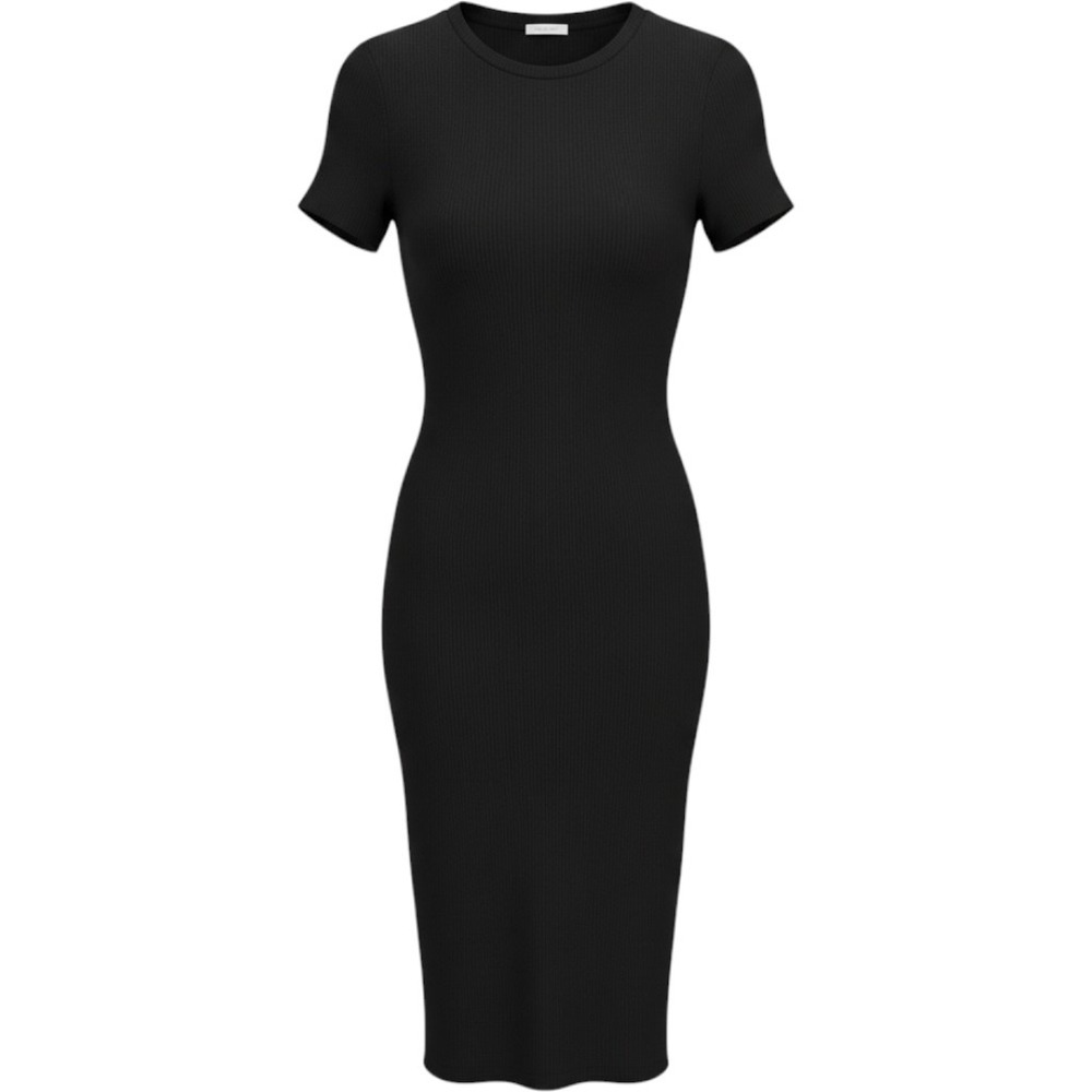 Cotton On Black Ribbed Short Sleeve Midi Bodycon Dress Womens Size Medium